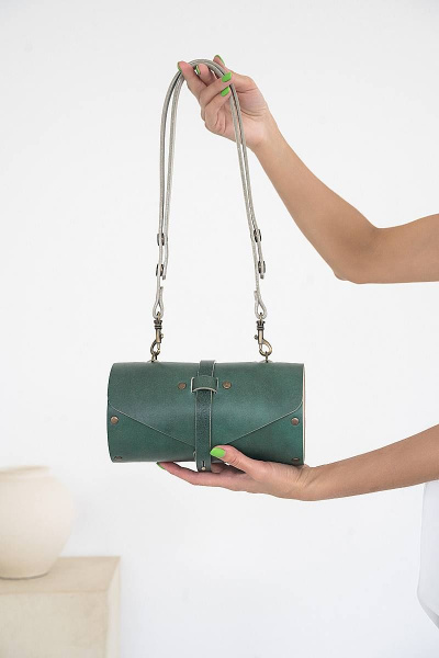 Кожаная сумка через плечо из натуральной кожи и дерева, 22х11х11 см Because TUB IZUMRUD - фото 3