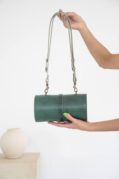 Кожаная сумка через плечо из натуральной кожи и дерева, 22х11х11 см Because TUB IZUMRUD - фото 2