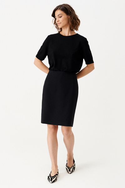 Приталенная юбка из костюмной ткани до колена Панда 160450w черный - фото 1