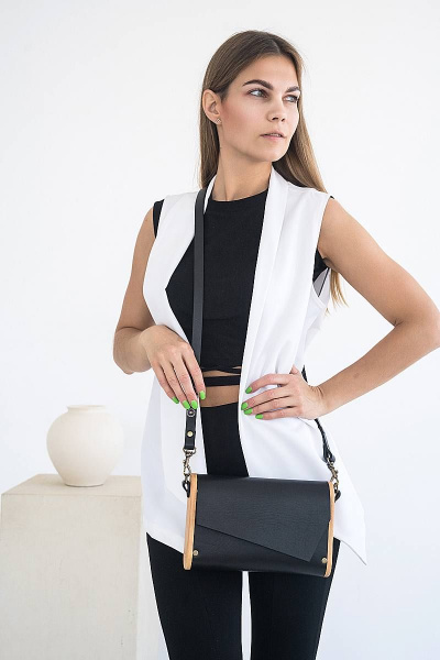 Сумка женская ВИОЛА из натуральной кожи с деревом Because VIOLA BLACK - фото 7