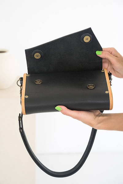 Сумка женская ВИОЛА из натуральной кожи с деревом Because VIOLA BLACK - фото 5