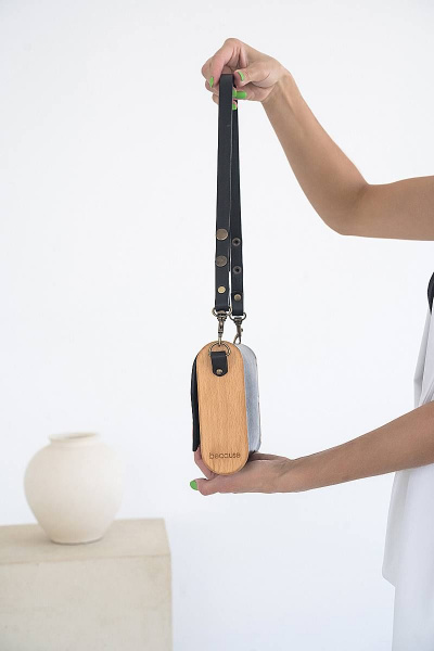 Сумка женская ВИОЛА из натуральной кожи с деревом Because VIOLA BLACK - фото 3