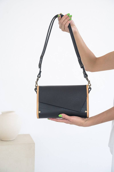 Сумка женская ВИОЛА из натуральной кожи с деревом Because VIOLA BLACK - фото 2