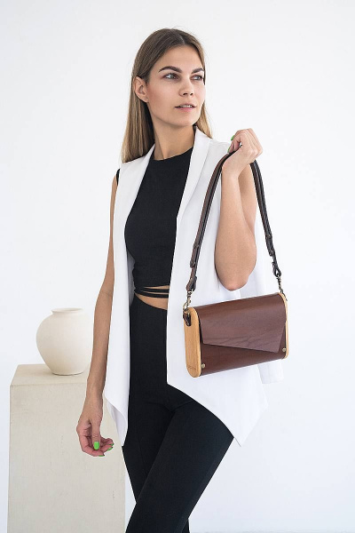 Сумка ВИОЛА из натуральной кожи с вставками из дерева Because VIOLA BROWN - фото 7