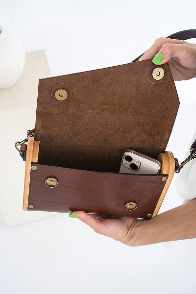 Сумка ВИОЛА из натуральной кожи с вставками из дерева Because VIOLA BROWN - фото 5