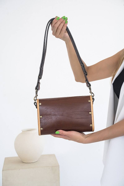 Сумка ВИОЛА из натуральной кожи с вставками из дерева Because VIOLA BROWN - фото 3