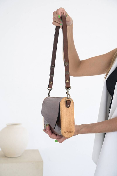 Сумка ВИОЛА из натуральной кожи с вставками из дерева Because VIOLA BROWN - фото 2