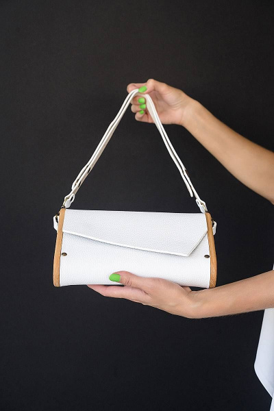 Сумка ВИОЛА из натуральной кожи с деревом, регулируемый ремешок Because VIOLA WHITE - фото 5