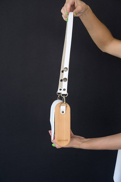 Сумка ВИОЛА из натуральной кожи с деревом, регулируемый ремешок Because VIOLA WHITE - фото 4