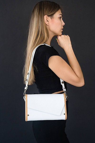 Сумка ВИОЛА из натуральной кожи с деревом, регулируемый ремешок Because VIOLA WHITE - фото 3