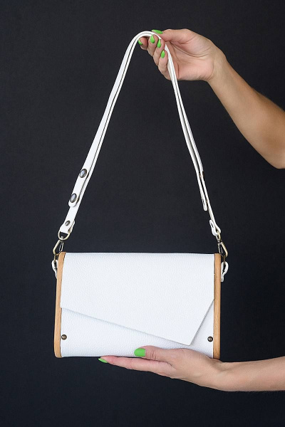 Сумка ВИОЛА из натуральной кожи с деревом, регулируемый ремешок Because VIOLA WHITE - фото 2