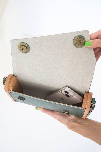 Сумка Мишель из натуральной кожи с деревянными вставками Because MISHEL IZUMRUD - фото 5