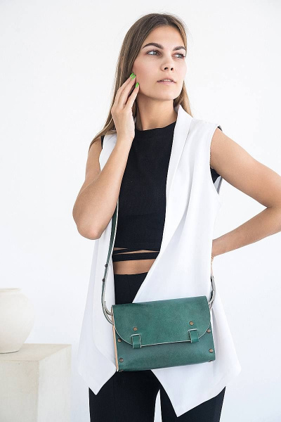 Сумка АЭЛИТА из натуральной кожи и дерева, регулируемый ремень Because AELITA IZUMRUD - фото 9