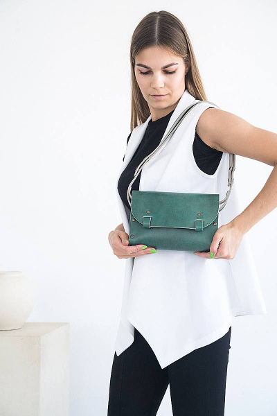 Сумка АЭЛИТА из натуральной кожи и дерева, регулируемый ремень Because AELITA IZUMRUD - фото 8