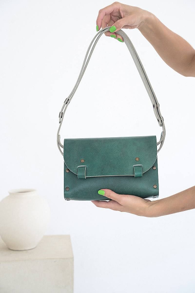 Сумка АЭЛИТА из натуральной кожи и дерева, регулируемый ремень Because AELITA IZUMRUD - фото 2