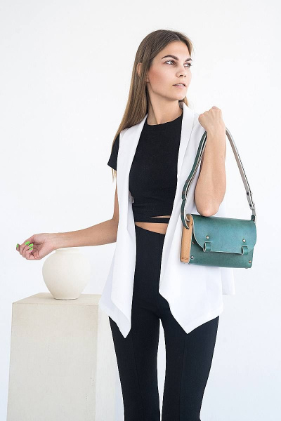 Сумка АЭЛИТА из натуральной кожи и дерева, регулируемый ремень Because AELITA IZUMRUD - фото 1