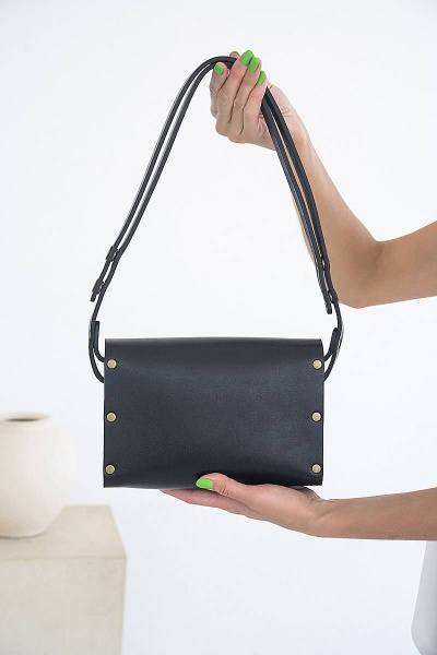 Сумка АЭЛИТА из натуральной кожи с деревом, универсальный стиль Because AELITA BLACK - фото 5