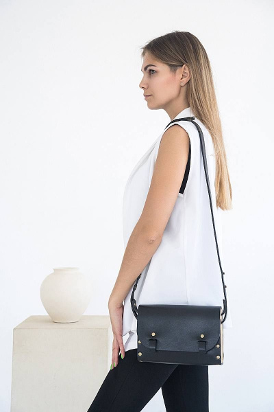 Сумка АЭЛИТА из натуральной кожи с деревом, универсальный стиль Because AELITA BLACK - фото 4