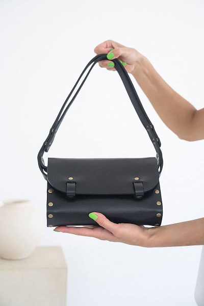 Сумка АЭЛИТА из натуральной кожи с деревом, универсальный стиль Because AELITA BLACK - фото 3