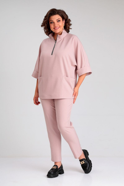 Костюм блуза и брюки с регулятором из текстиля Liona Style 862 пудра - фото 3