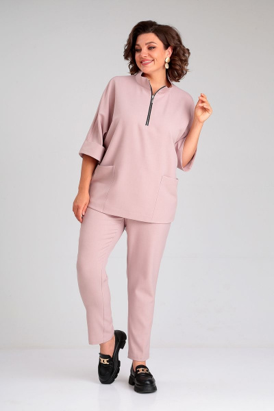 Костюм блуза и брюки с регулятором из текстиля Liona Style 862 пудра - фото 1