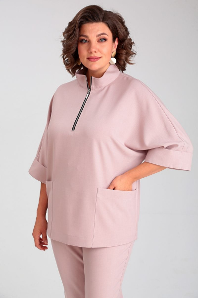 Костюм блуза и брюки с регулятором из текстиля Liona Style 862 пудра - фото 2