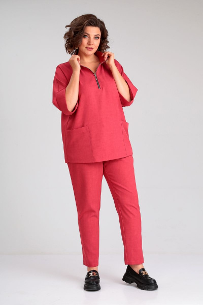 Комплект блузы и брюк на каждый день из текстиля Liona Style 862 малина - фото 3