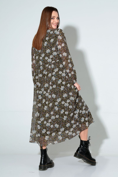 Демисезонное шифоновое платье на резинке Liona Style 876 белые-цветы - фото 2