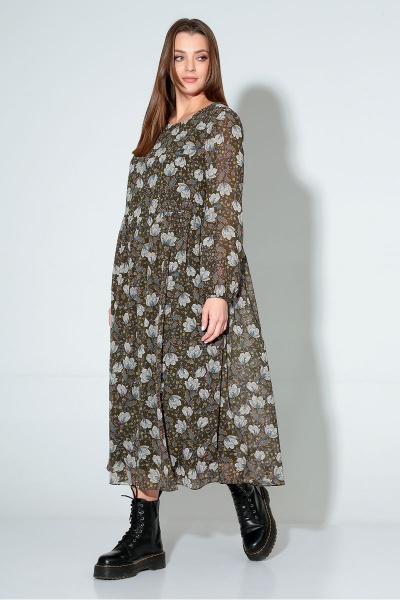 Демисезонное шифоновое платье на резинке Liona Style 876 белые-цветы - фото 1