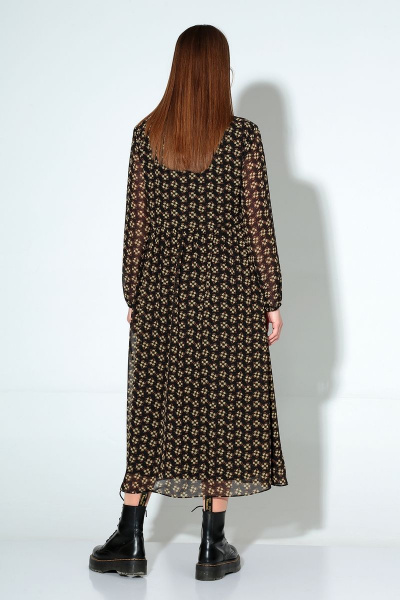 Шифоновое платье с сборкой и овальным вырезом Liona Style 876 мелкие-цветы - фото 2