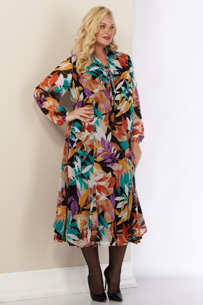 Платье длинное в горошек с воротником-стойкой и сборкой Celentano lite 4010.2 листва - фото 7