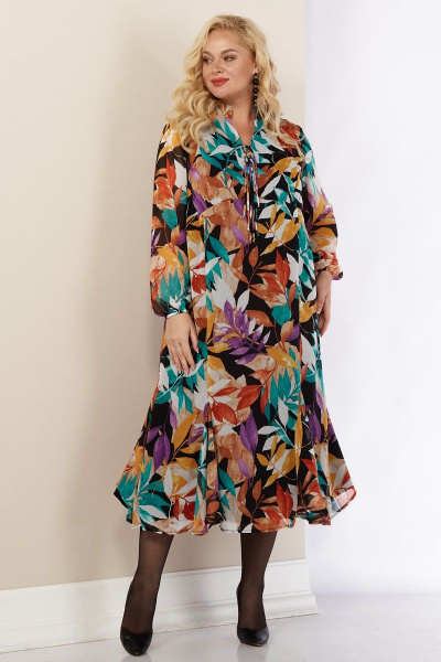 Платье длинное в горошек с воротником-стойкой и сборкой Celentano lite 4010.2 листва - фото 6