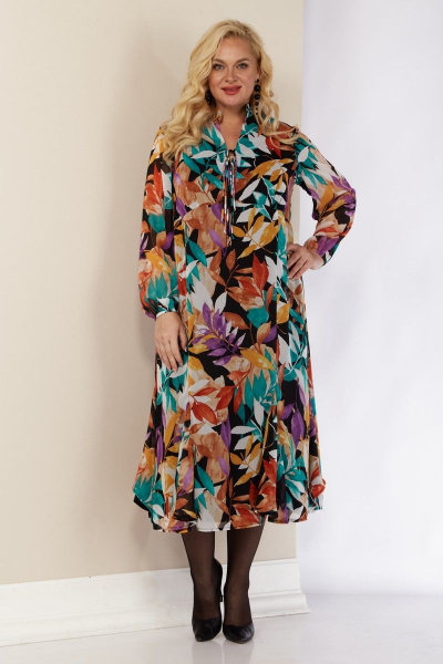 Платье длинное в горошек с воротником-стойкой и сборкой Celentano lite 4010.2 листва - фото 4