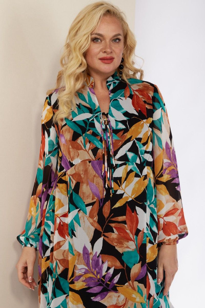 Платье длинное в горошек с воротником-стойкой и сборкой Celentano lite 4010.2 листва - фото 2