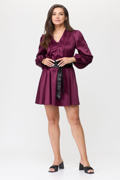 Платье из атласа в Х-образном стиле с короткими рукавами Abbi 1017 вишня - фото 13