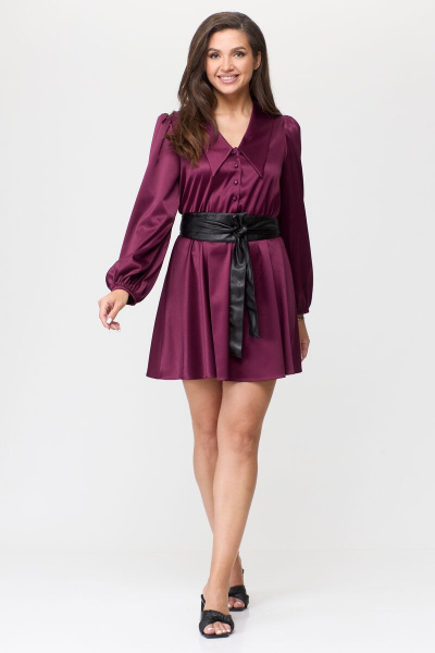 Платье из атласа в Х-образном стиле с короткими рукавами Abbi 1017 вишня - фото 10