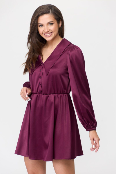 Платье из атласа в Х-образном стиле с короткими рукавами Abbi 1017 вишня - фото 8