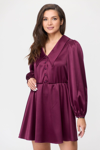 Платье из атласа в Х-образном стиле с короткими рукавами Abbi 1017 вишня - фото 5