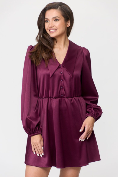 Платье из атласа в Х-образном стиле с короткими рукавами Abbi 1017 вишня - фото 4