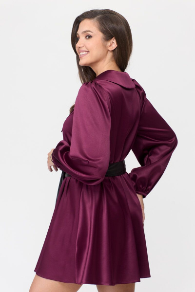 Платье из атласа в Х-образном стиле с короткими рукавами Abbi 1017 вишня - фото 3