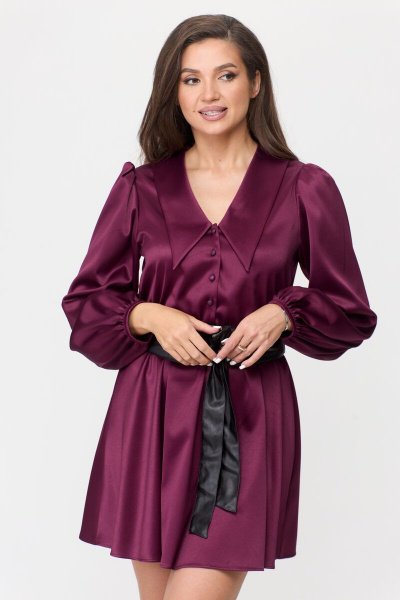 Платье из атласа в Х-образном стиле с короткими рукавами Abbi 1017 вишня - фото 2