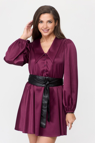 Платье из атласа в Х-образном стиле с короткими рукавами Abbi 1017 вишня - фото 1