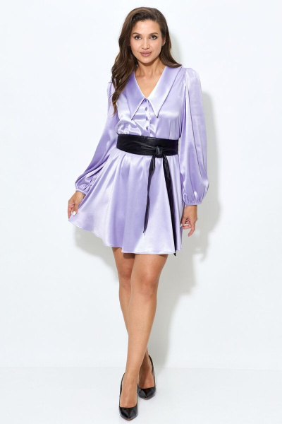 Платье а-силуэта из атласа выше колена с воротником и сборкой Abbi 1017 лаванда - фото 11