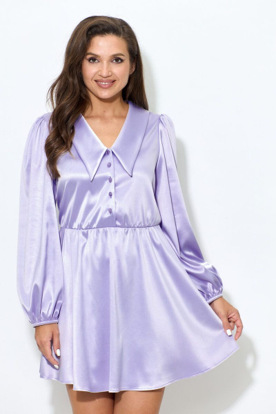 Платье а-силуэта из атласа выше колена с воротником и сборкой Abbi 1017 лаванда - фото 4
