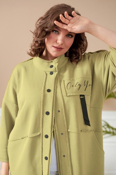 Зеленый кардиган из трикотажа с эффектными деталями Rumoda 2019/1 оливковый - фото 9