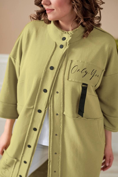 Зеленый кардиган из трикотажа с эффектными деталями Rumoda 2019/1 оливковый - фото 8