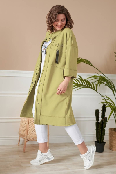 Зеленый кардиган из трикотажа с эффектными деталями Rumoda 2019/1 оливковый - фото 7