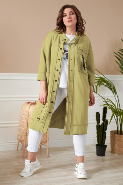 Зеленый кардиган из трикотажа с эффектными деталями Rumoda 2019/1 оливковый - фото 6