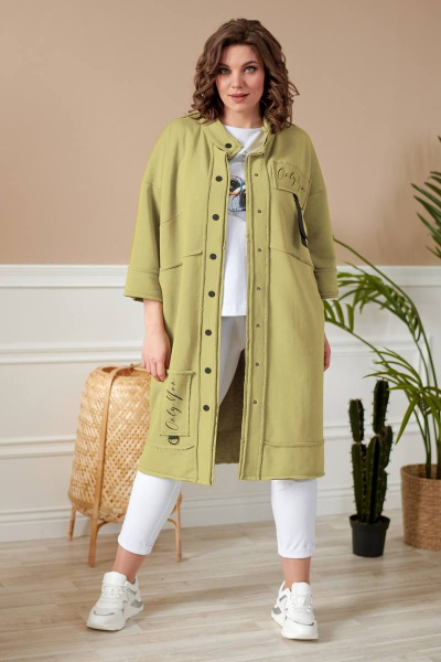 Зеленый кардиган из трикотажа с эффектными деталями Rumoda 2019/1 оливковый - фото 5