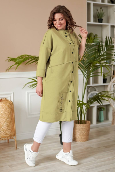 Зеленый кардиган из трикотажа с эффектными деталями Rumoda 2019/1 оливковый - фото 4